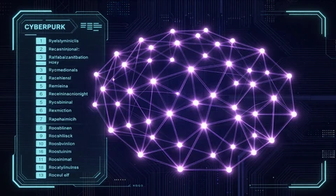 Sitemap-Netzwerk mit leuchtenden Knoten und Verbindungen im Cyberpunk-Stil