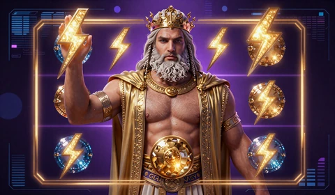 Gates of Olympus Slot Artwork mit Zeus und goldenen Multiplikator-Edelsteinen