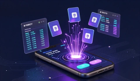 E-Wallet-Apps auf Smartphone im Cyberpunk-Interface-Stil