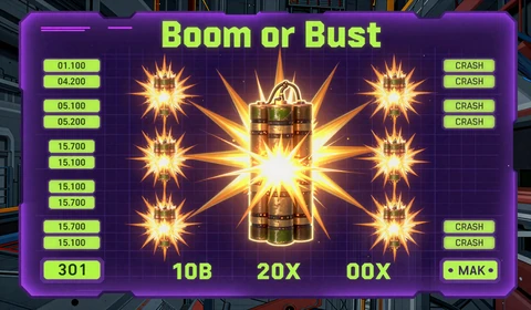 Boom or Bust BGaming Crash Game mit Explosion und Multiplikator-Graph