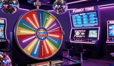 Funky Time Evolution Disco Game Show mit Gl&uuml;cksrad und Discokugel