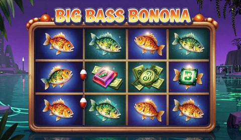 Big Bass Bonanza Slot mit leuchtenden Fischen und Cyberpunk-Teich