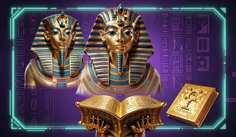 Book of Dead Play n GO Slot mit Pharao-Maske im Cyberpunk-Grab