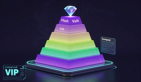 Volt VIP-Programm mit holographischer Stufenpyramide in Neon-Farben